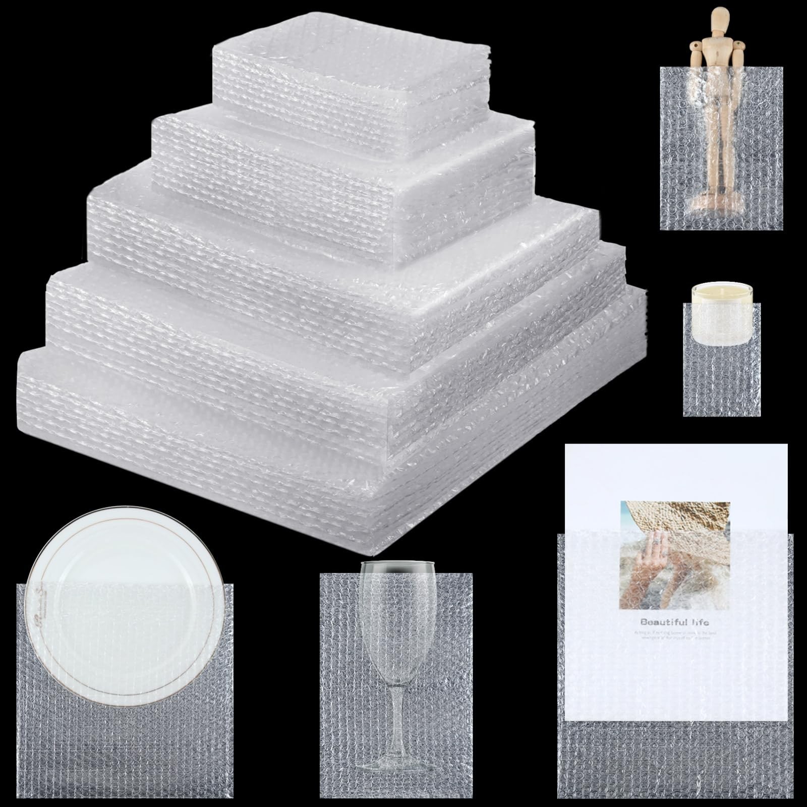 100 Pcs 5 Sizes Bubble Pouches Bags Foam Packing Sleeves for Plates Shipping ...