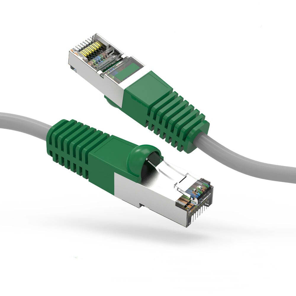 50Ft CAT5E Shielded Crossover Cable Gray Wire/Green Boot