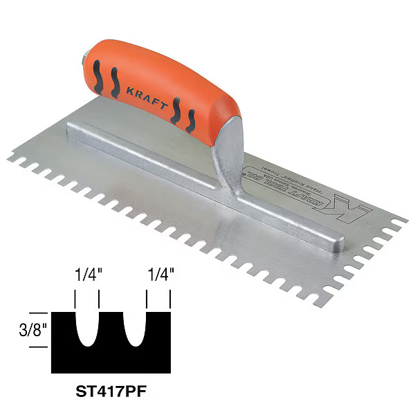 Superior Tile Cutter and Tools Trowel,U-Notch,11in. L x 4-1/2in. W ST417PF