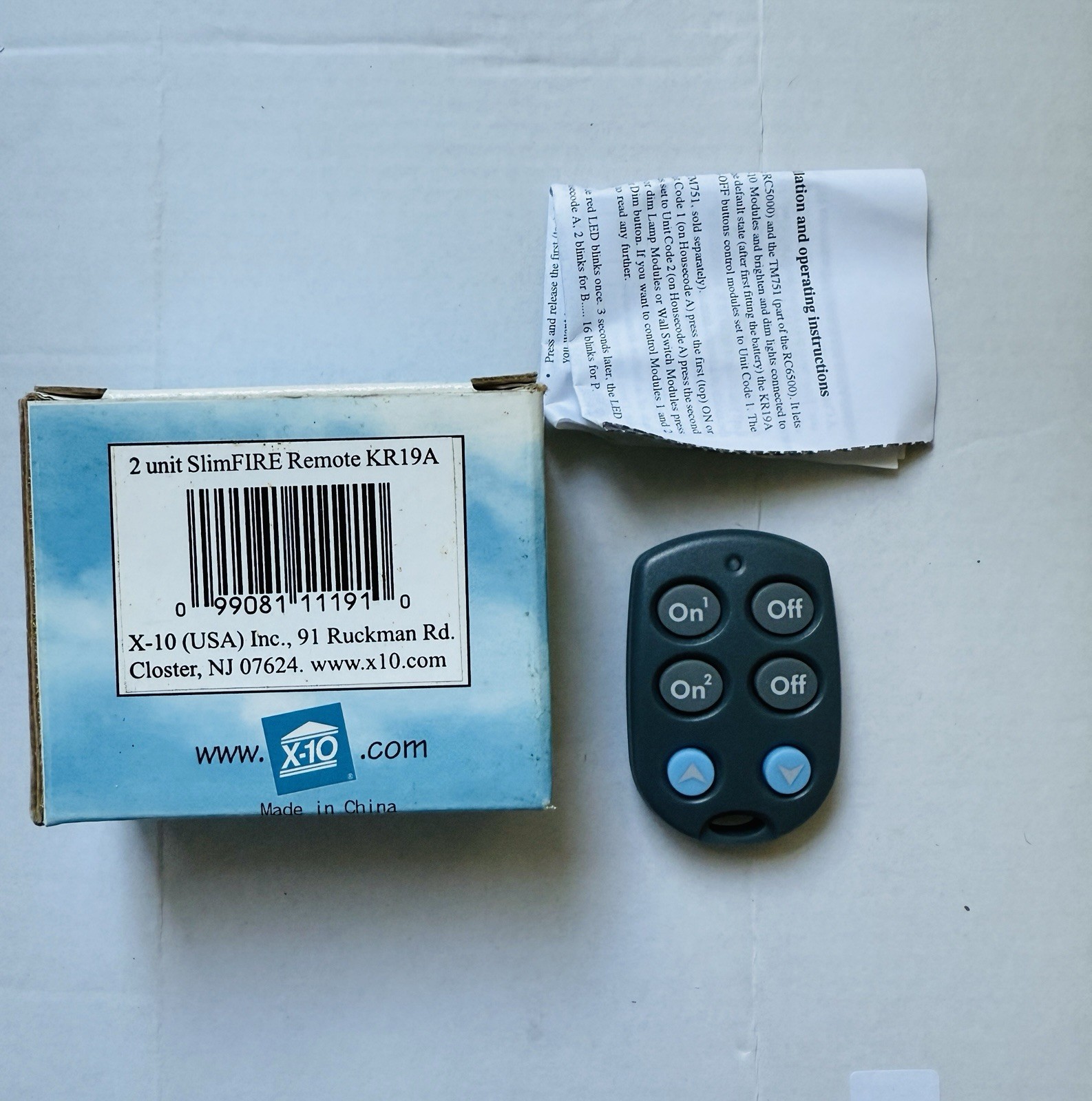 X10 2 Unit SlimFire Remote Controller KR19A - Key Chain Remote