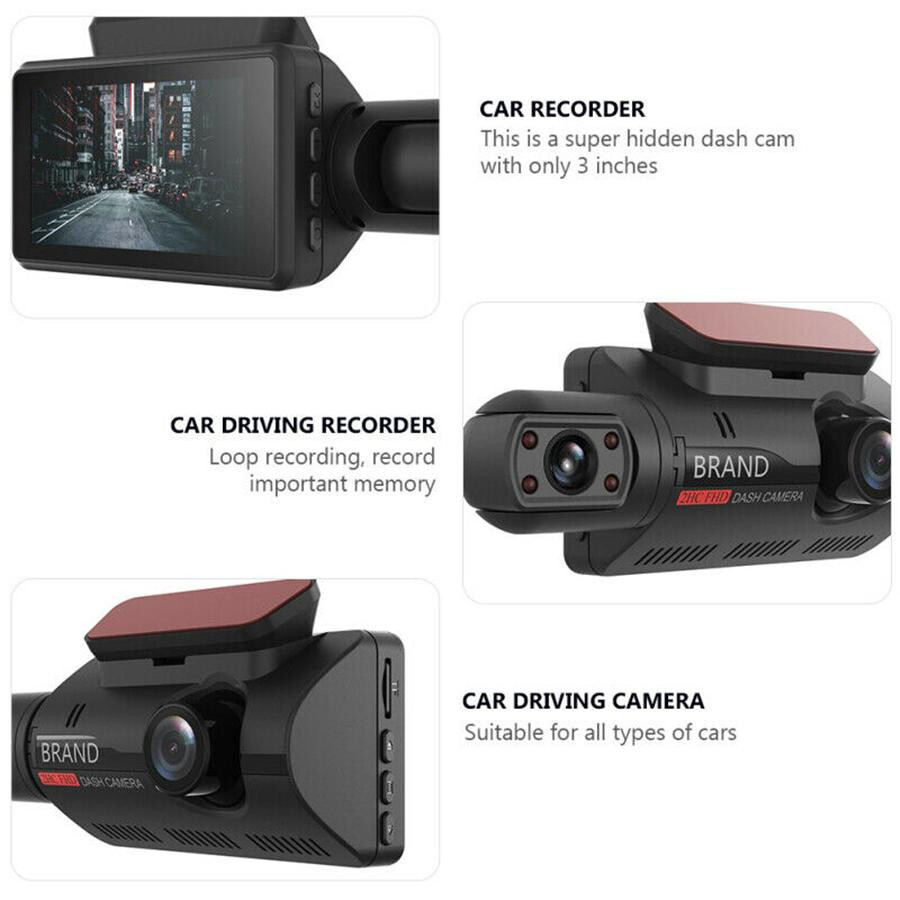Touch Screen Dash Cam 3" 1080P Dual Lens Car DVR Recorder Camera Looprecording