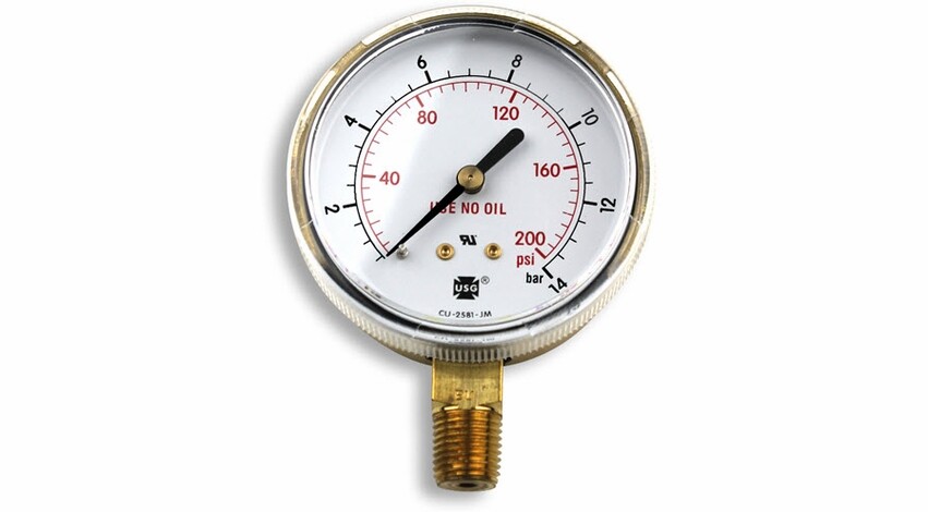 Pressure Gauge 2.5” Low Pressure for Oxygen Regulators 0-200 P.S.I. 2.5-200