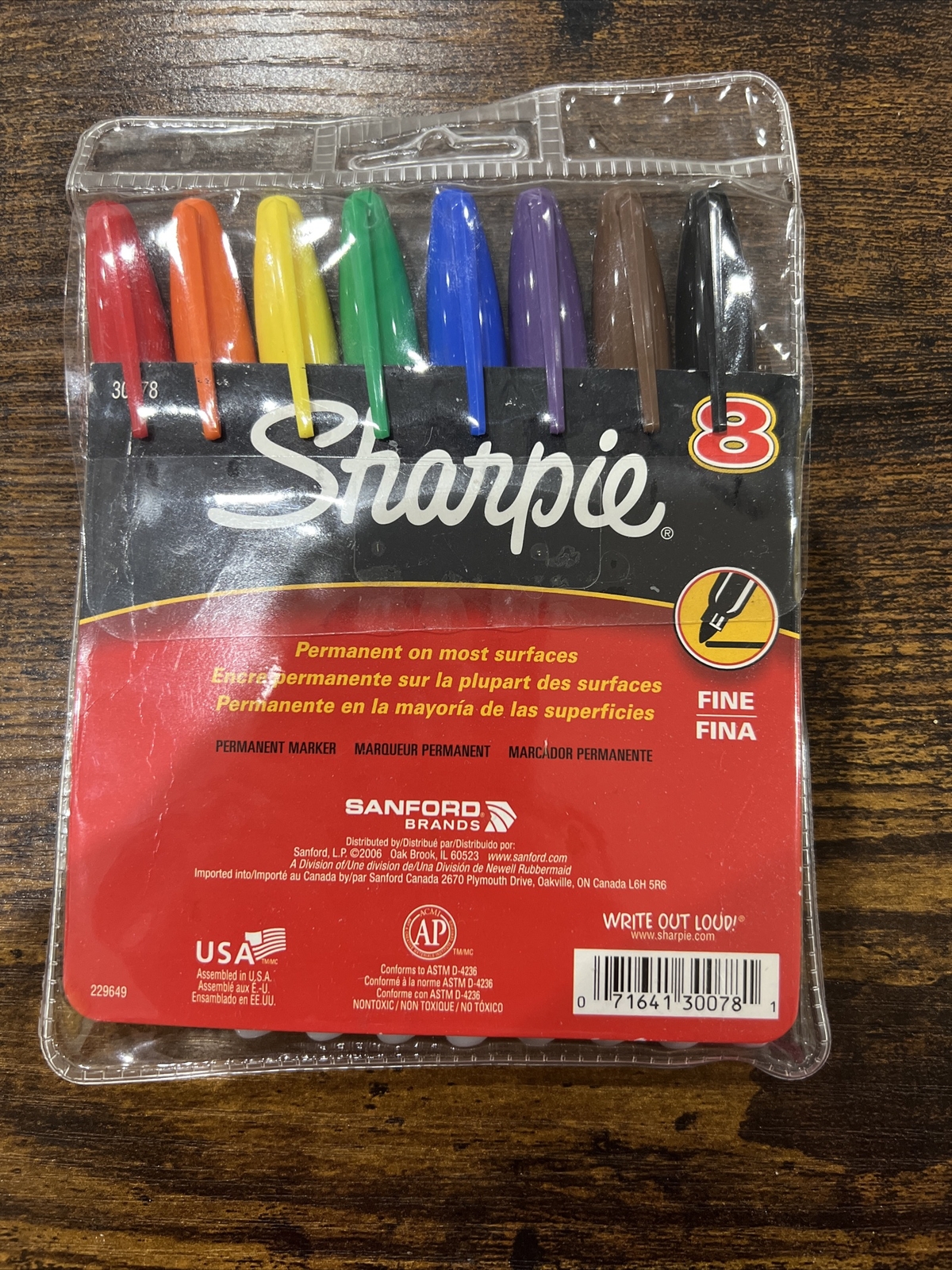 Sharpie Permanent Markers 8 Pack Fine Point Asst Colors #229649