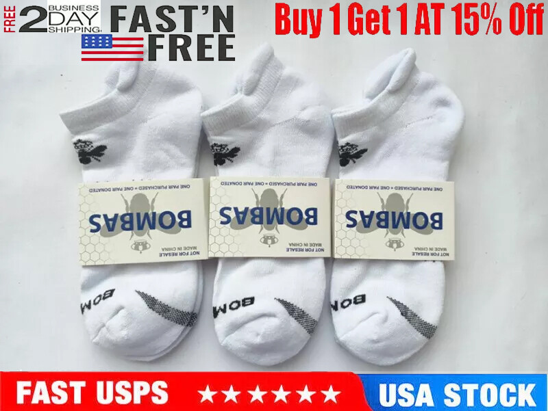 3 Pair Bombas Socks Unisex Ankle Size Medium (Men's 9-13, Women's 10.5-13) White