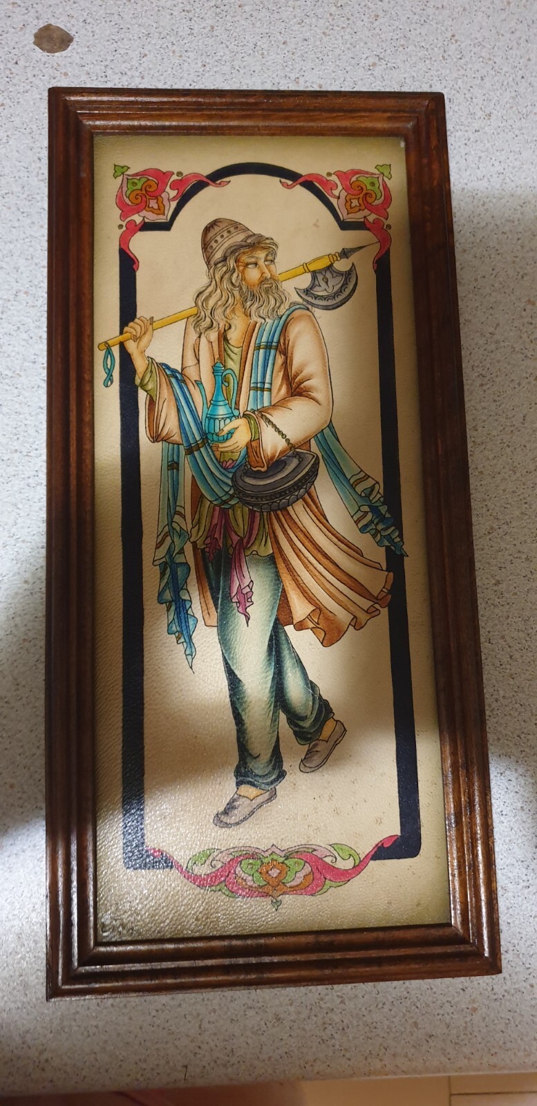 Vintage Painting frame on leather .Has Sign.