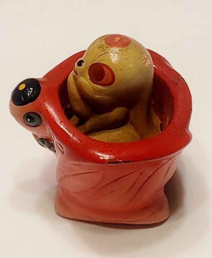Vintage Red Chalkware Butterfly Caterpillar Pencil Sharpener 2"
