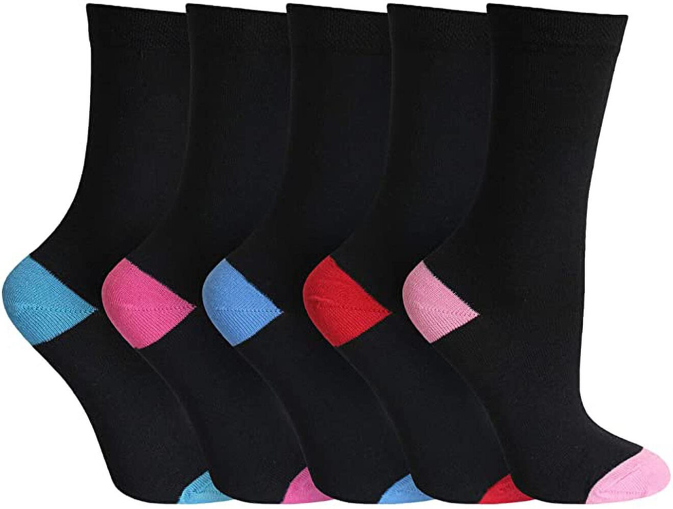 KAV Pack of 5 Pairs Ladies Women Heel and Toe Stretch Cotton Socks, Multicolour