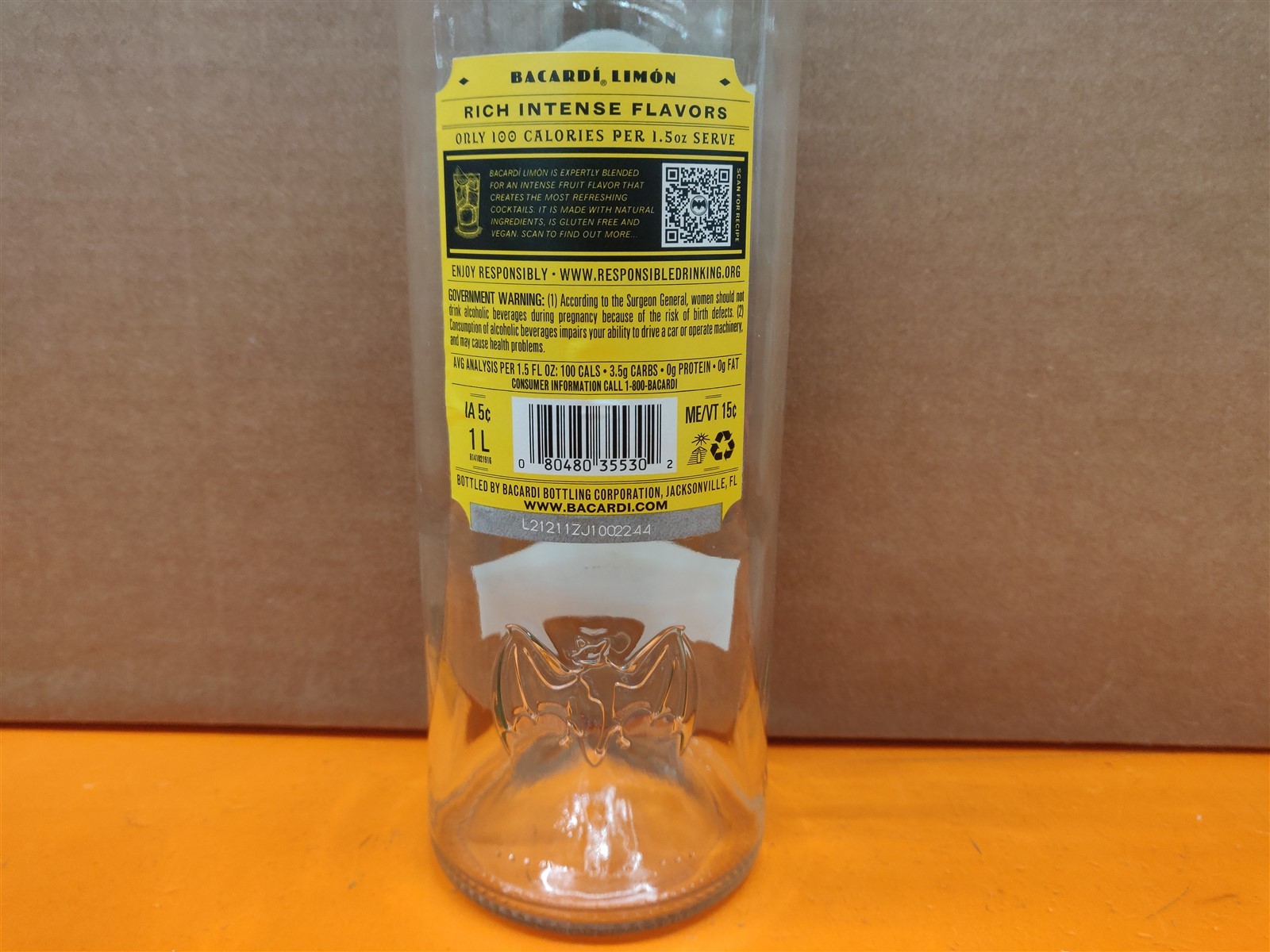 ⭐️⭐️⭐️⭐️⭐️ Empty 1L Bacardi Limon Glass Embossed Bottle for Crafts/Décor/Upcycle