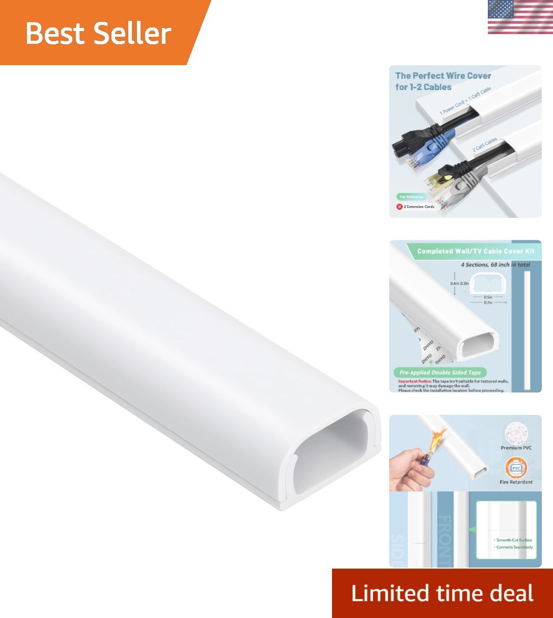 68in Stylish Cord Hider for Extension & Ethernet Cables - Quick Installation
