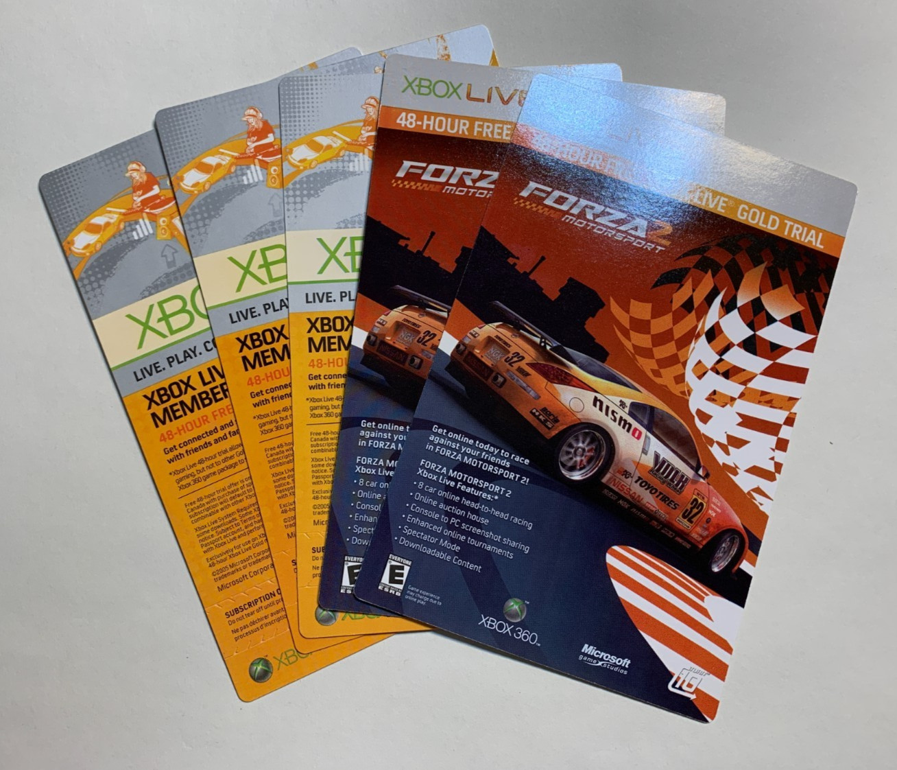 Lot of 5 Xbox 360 48 Hour Free Gold Trial Gift Cards Forza Microsoft unused