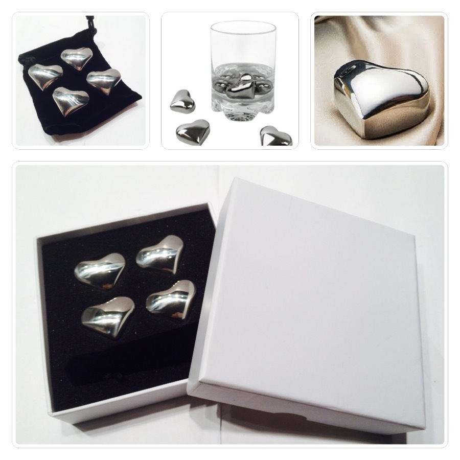 4 Whiskey Whisky Stone Heart Stainless Steel Ice Cube Wine Chiller Cooler gift