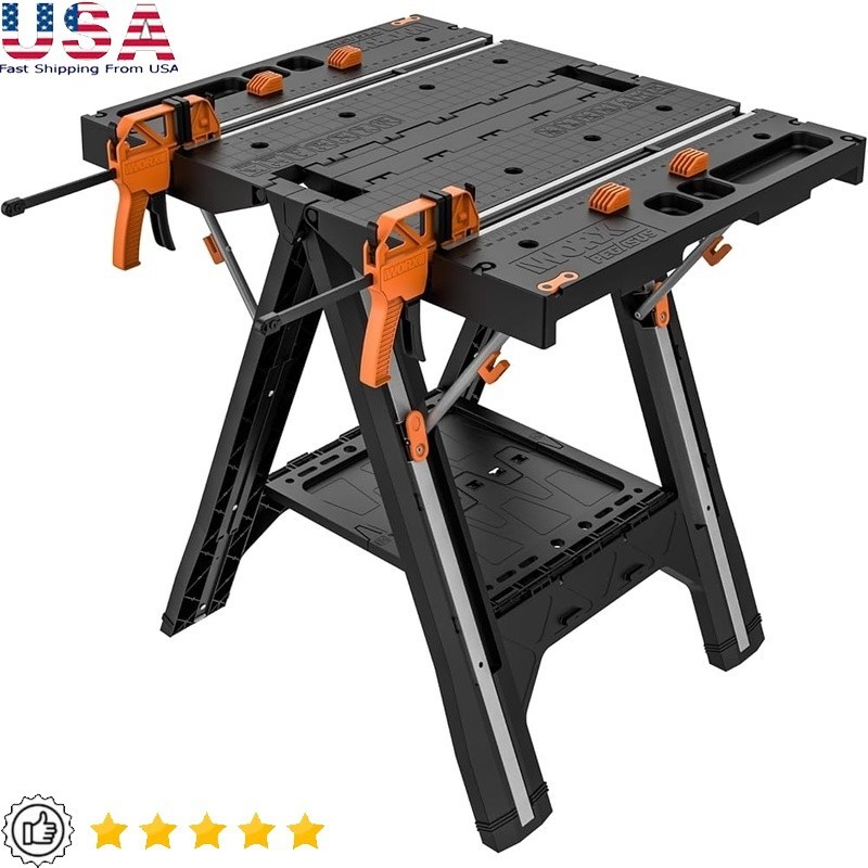 Portable Folding Workbench & Sawhorse Heavy Duty 300lbs Capacity W/ Clamps