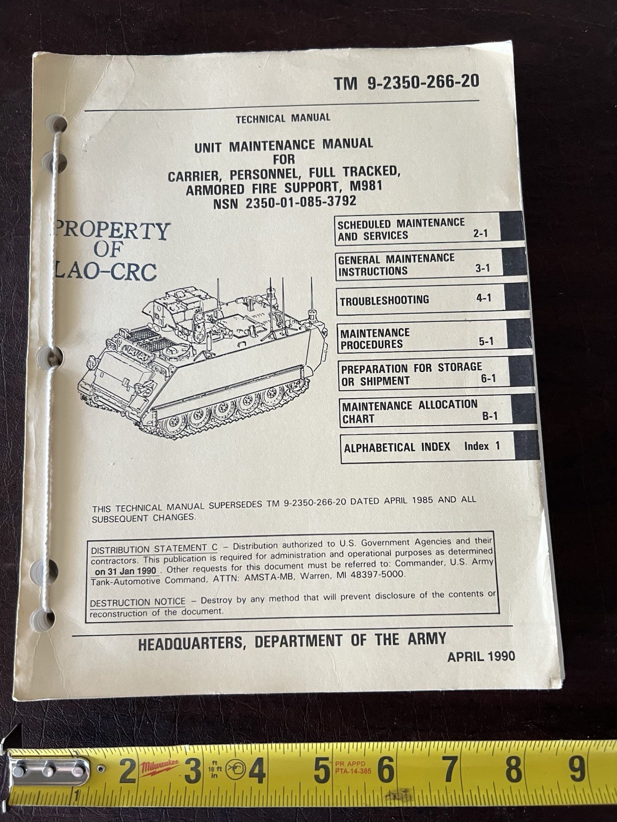 1990 Maintenence Manual Tracked Personnel Carrier M981