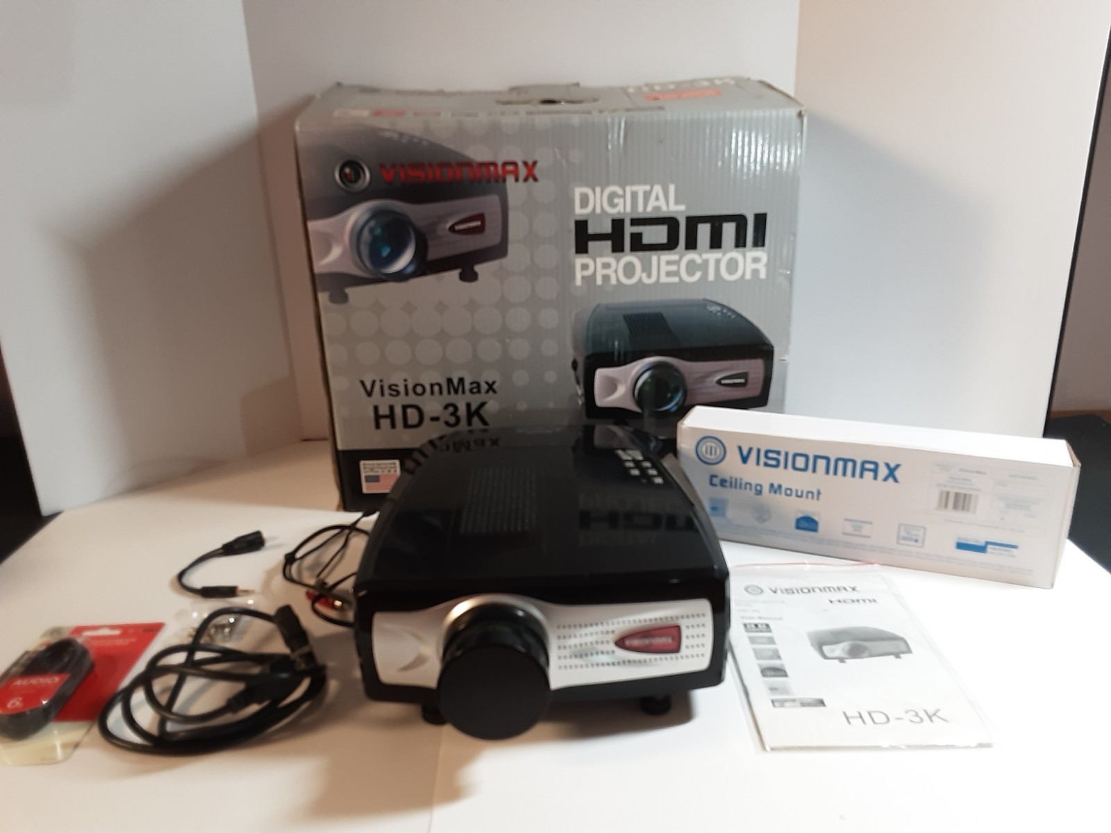 Vision Max HD-3K Digital HDMI Projector Hanging Hardware Included No Remote