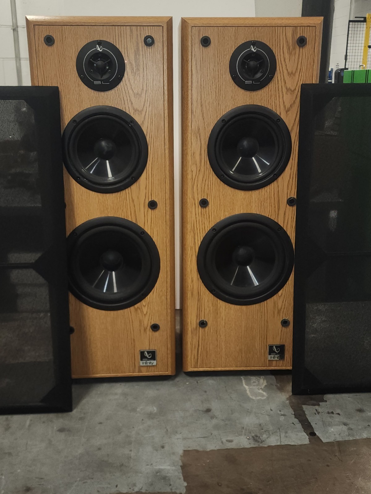 INFINITY SL40 TOWER SPEAKERS SOLID OAK VERIFIED WORKING SOUND SYSTEM Vtg Speaker