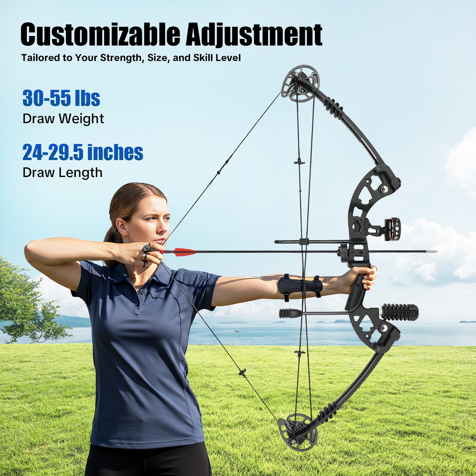 Black Archery Hunting Compound Bow Kit Beginner Archery Tool Right-Hand 30-60lbs