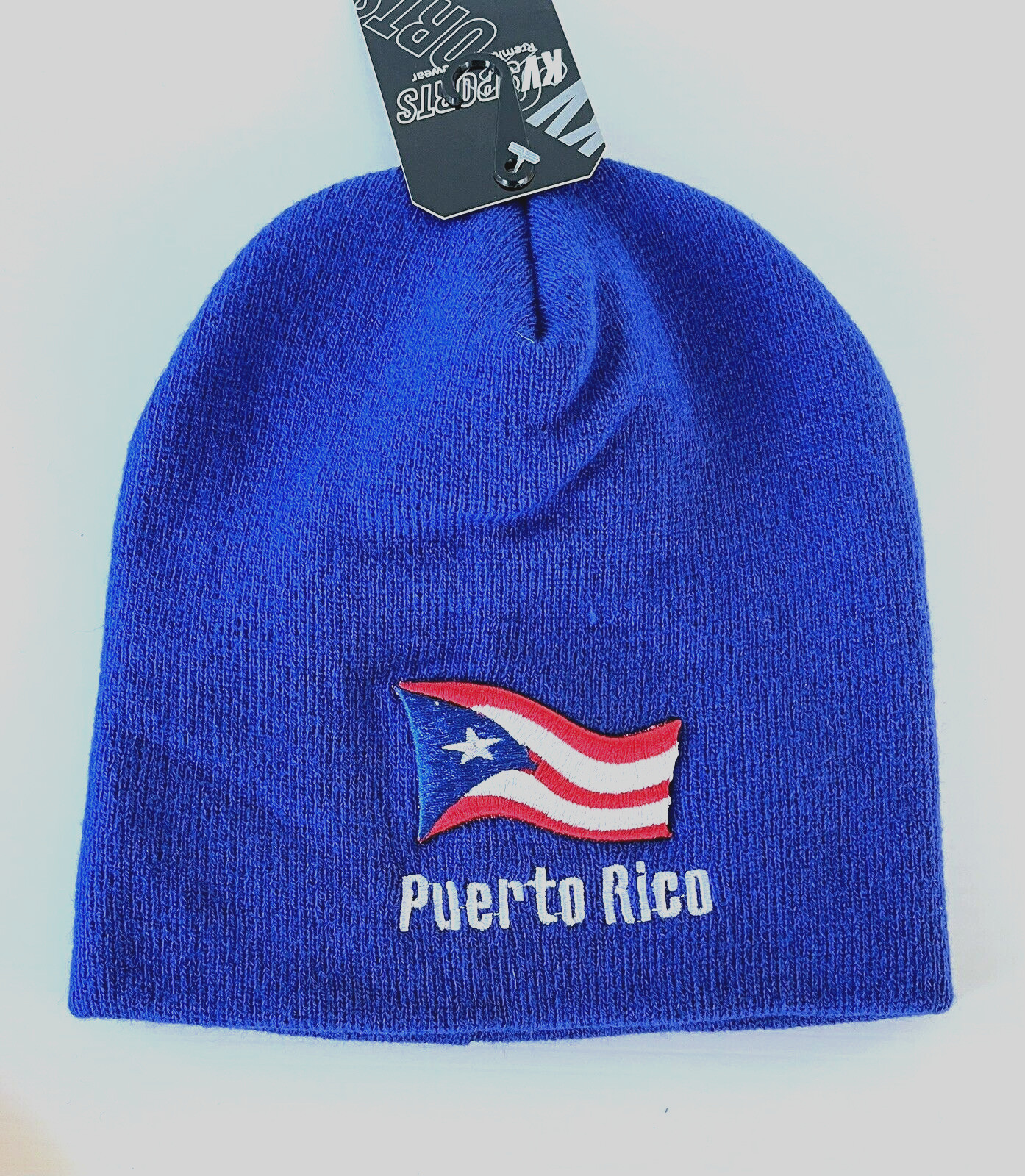 Puerto Rico Boricua Flag Beanie Blue Adult Unisex 100% Acrylic Embroidered