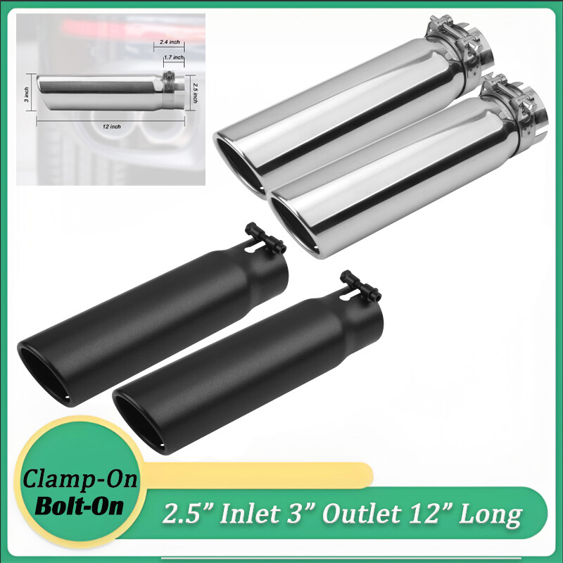 1 Set Universal Exhaust Tip 2.5" Inlet-3" Outlet-12" Long Polished/Powder-Coated