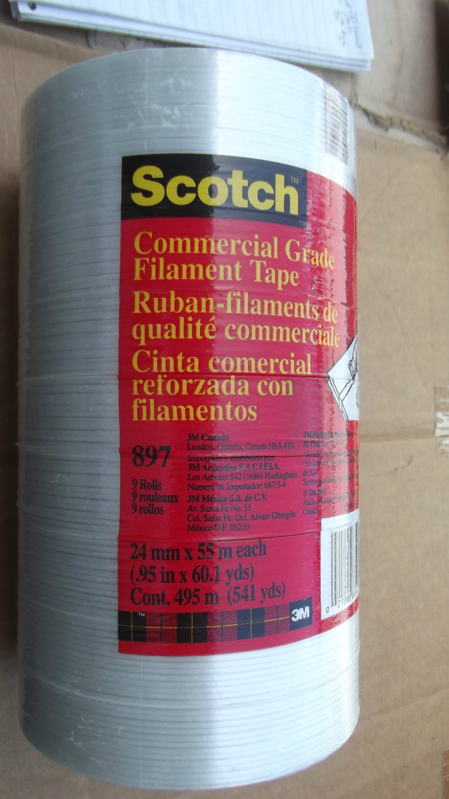 9 ROLLS OF 897 SCOTCH /3M,FILAMENT TAPE 0.95"x 60.1 YDS,24MM X 55 METERS,READ**