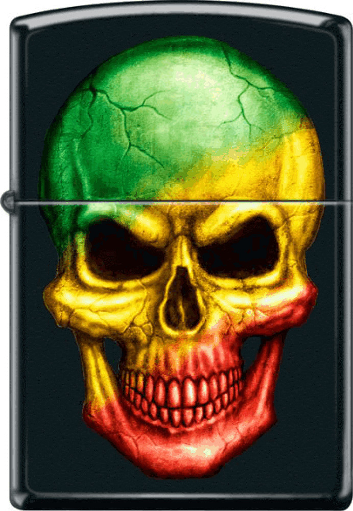 Rasta Tri-Color Skull Black Matte Zippo Lighter