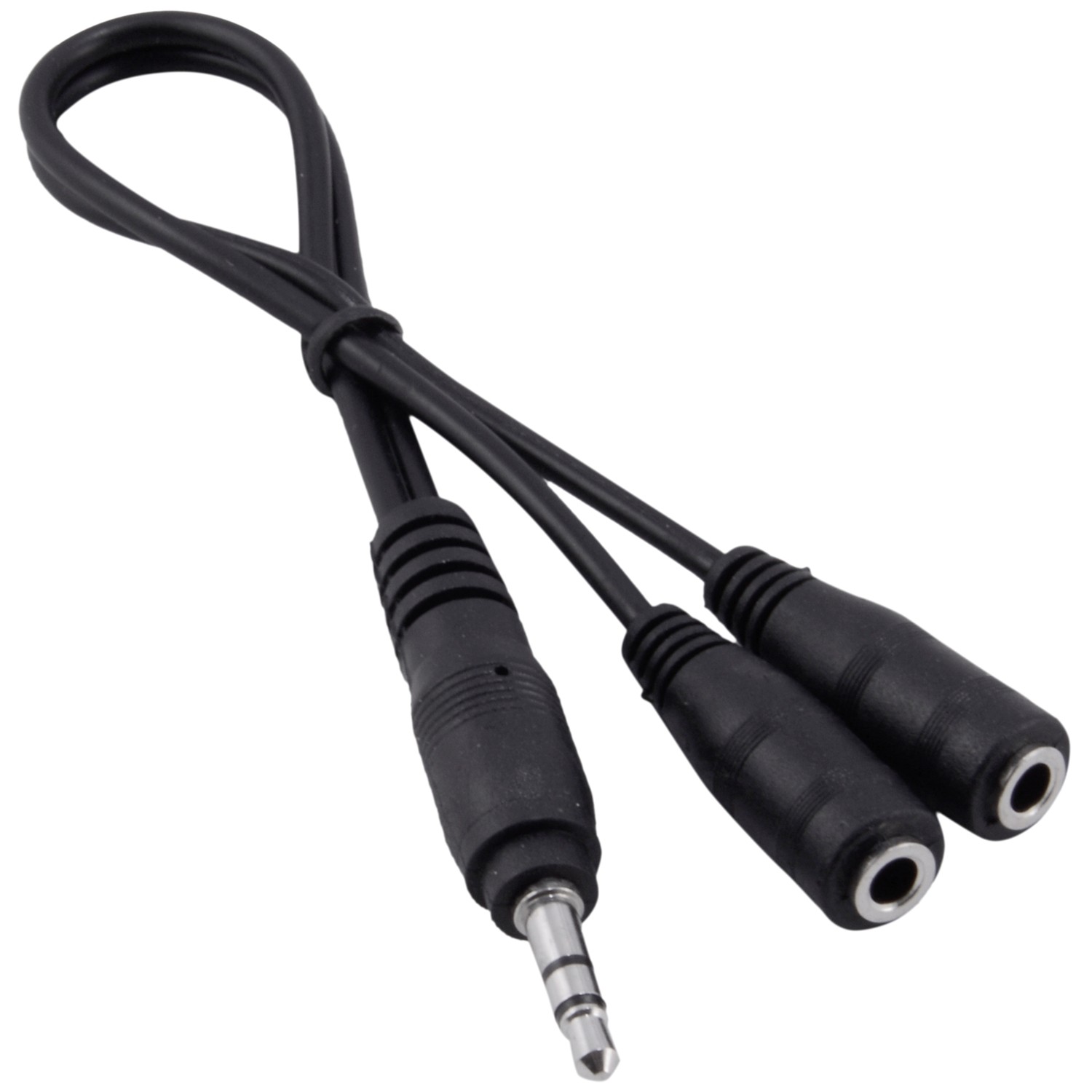 6" 1 Male to 2 Female Gold Plated 3.5mm Audio Y Splitter Headphone Cable Black