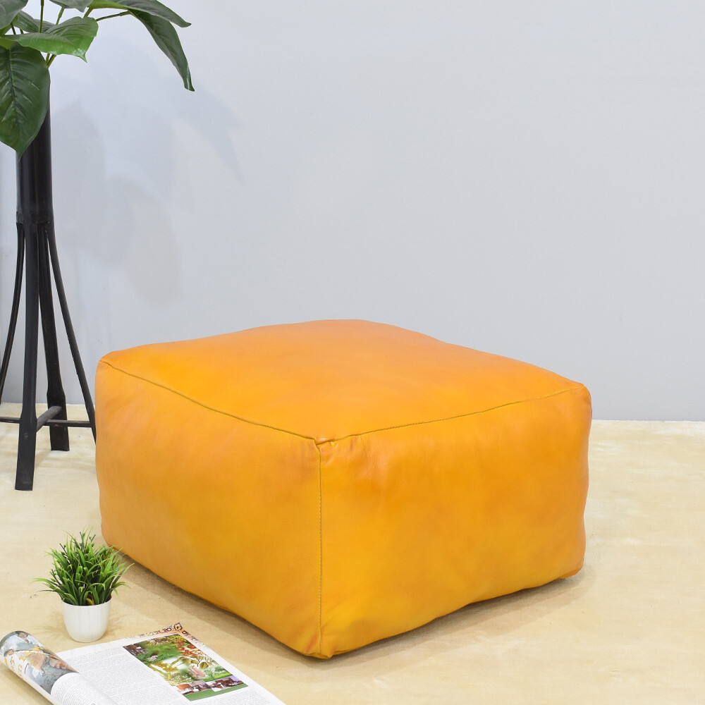 BBH HOMES HANDMADE ECO-FRIENDLY SQUARE SHAPED STUFFED BUFFALO LEATHER MUSTARD