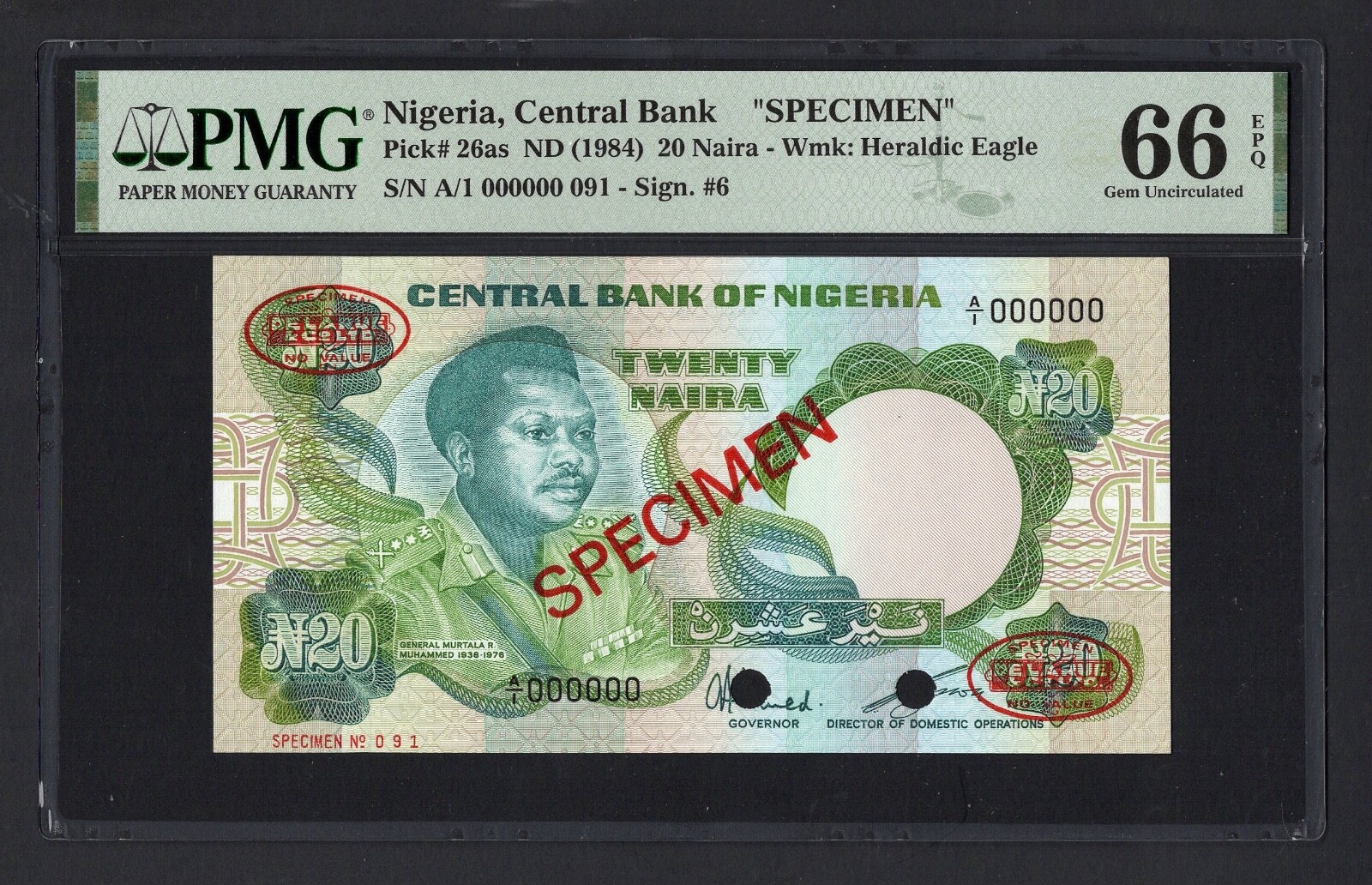 Nigeria 20 Naira ND(1984) P26as Specimen Uncirculated Grade 66