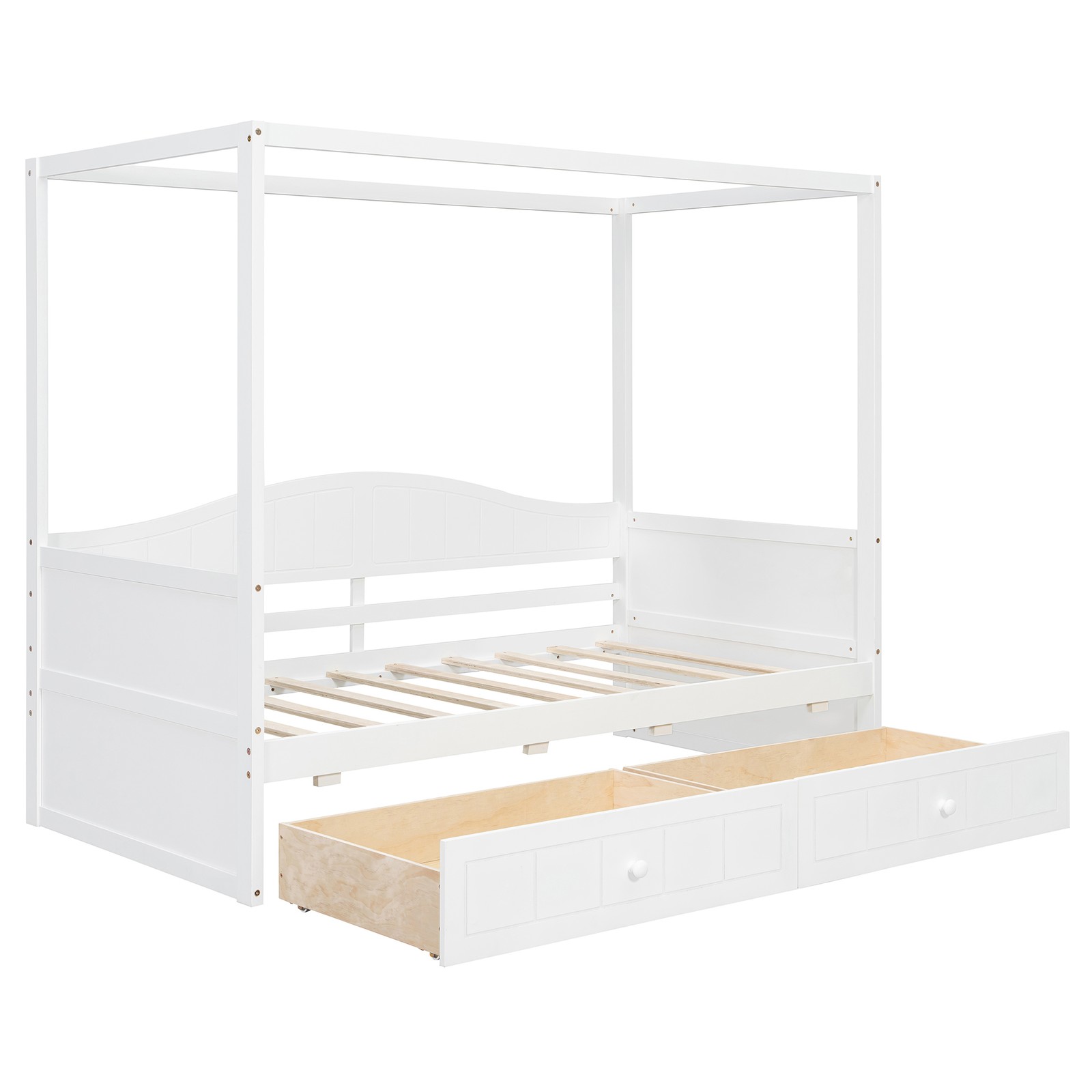 Twin Size Canopy Day Bed with 2 Drawers, White