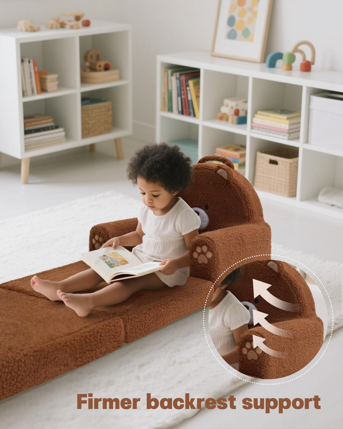 Cozy 2-in-1 Foldable Toddler Couch & Lounger, Soft Bear Design, Ages 1-3