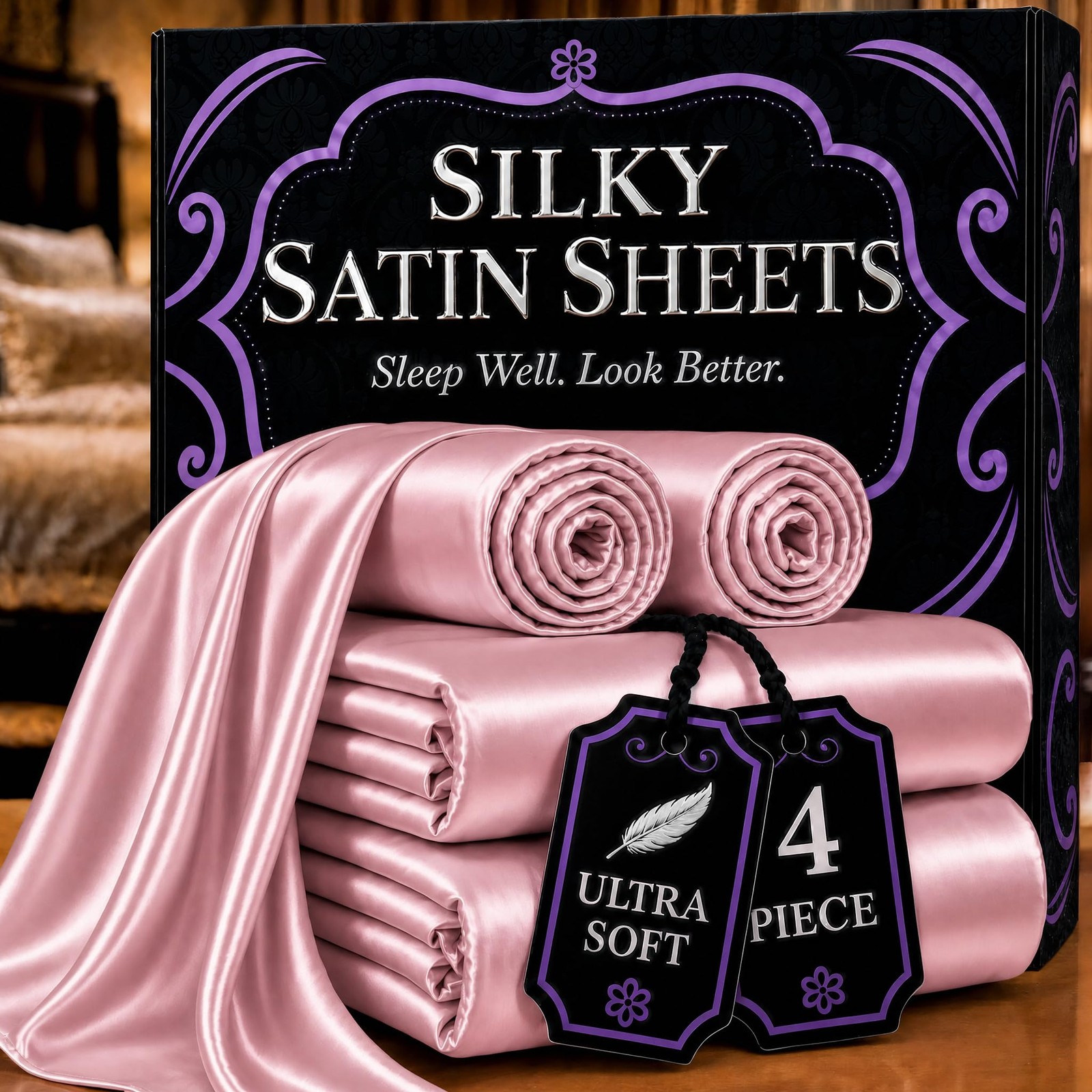 Satin Bed Sheets - 4 Piece Luxury Silky Twin Size Bedding Set - Softer Than S...