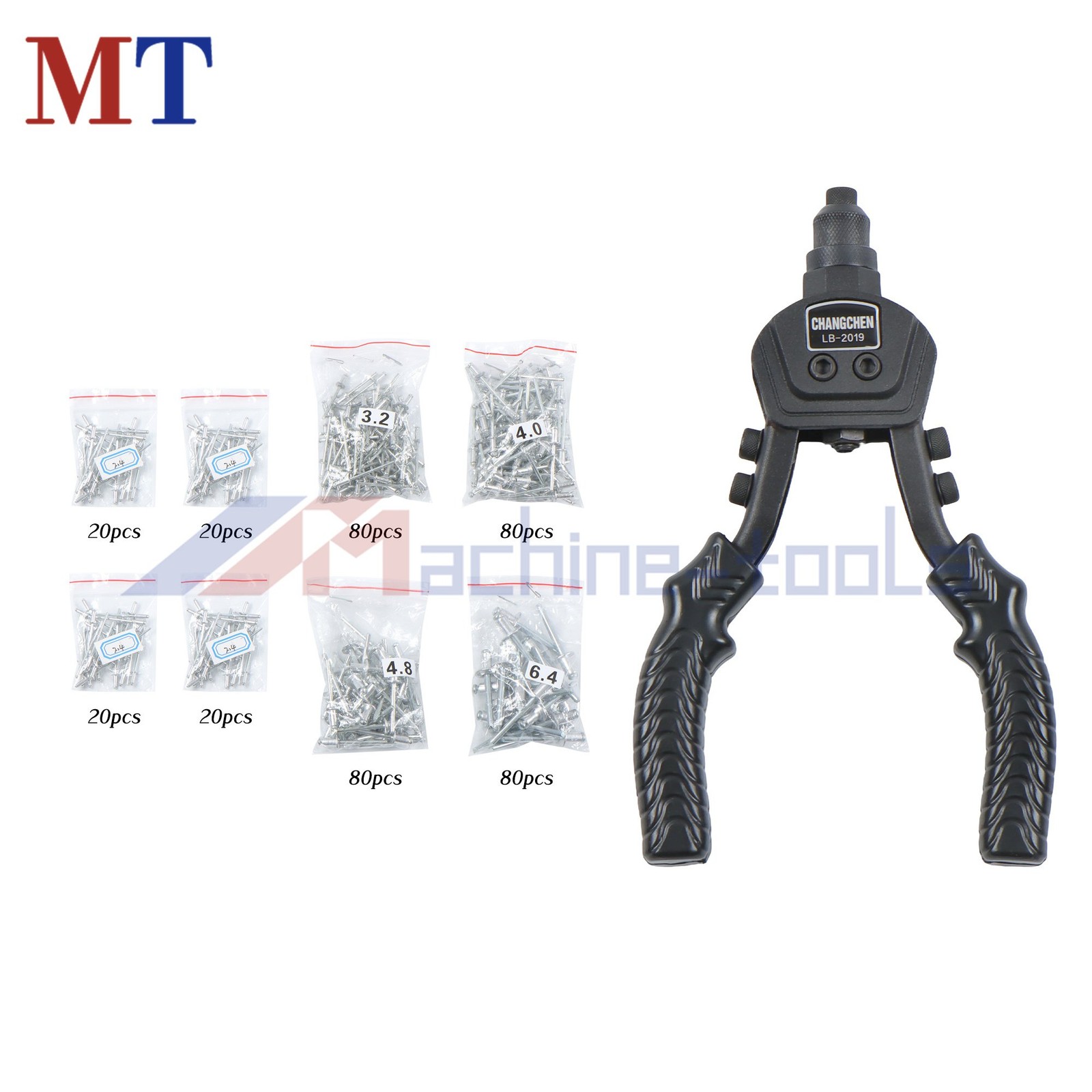 9.5'' Rivet Gun Kit, Pop Rivet Gun Tool black with 400 Rivets & 5 Nosepieces