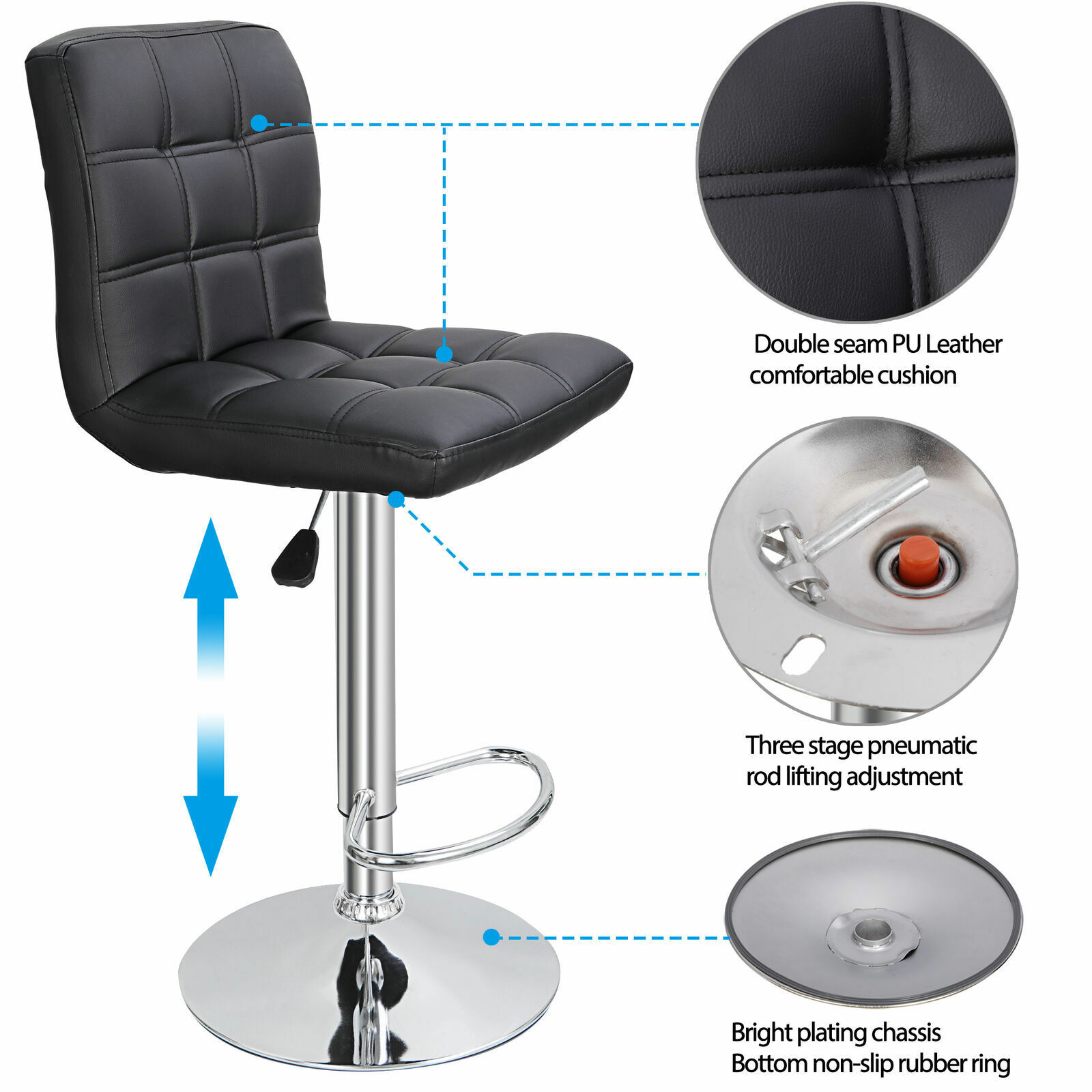 360° Rotation Bar Stools with Back PU Leather 2 PCS Reception Office Home Chair