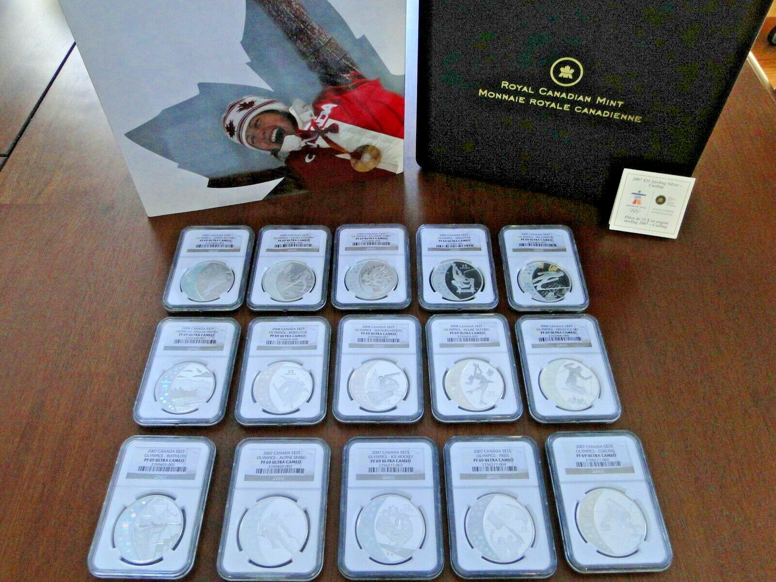 15 Vancouver Winter Olympics $25 Silver Coins Canada with 15 COA Boxes NGC PF 69