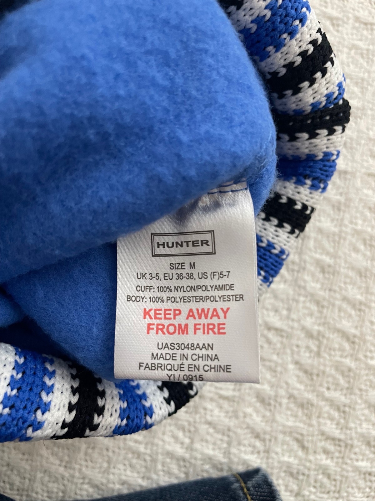 New Hunter Original Tall Boot Socks Deck Chair Strip - Blue/Black/White - M