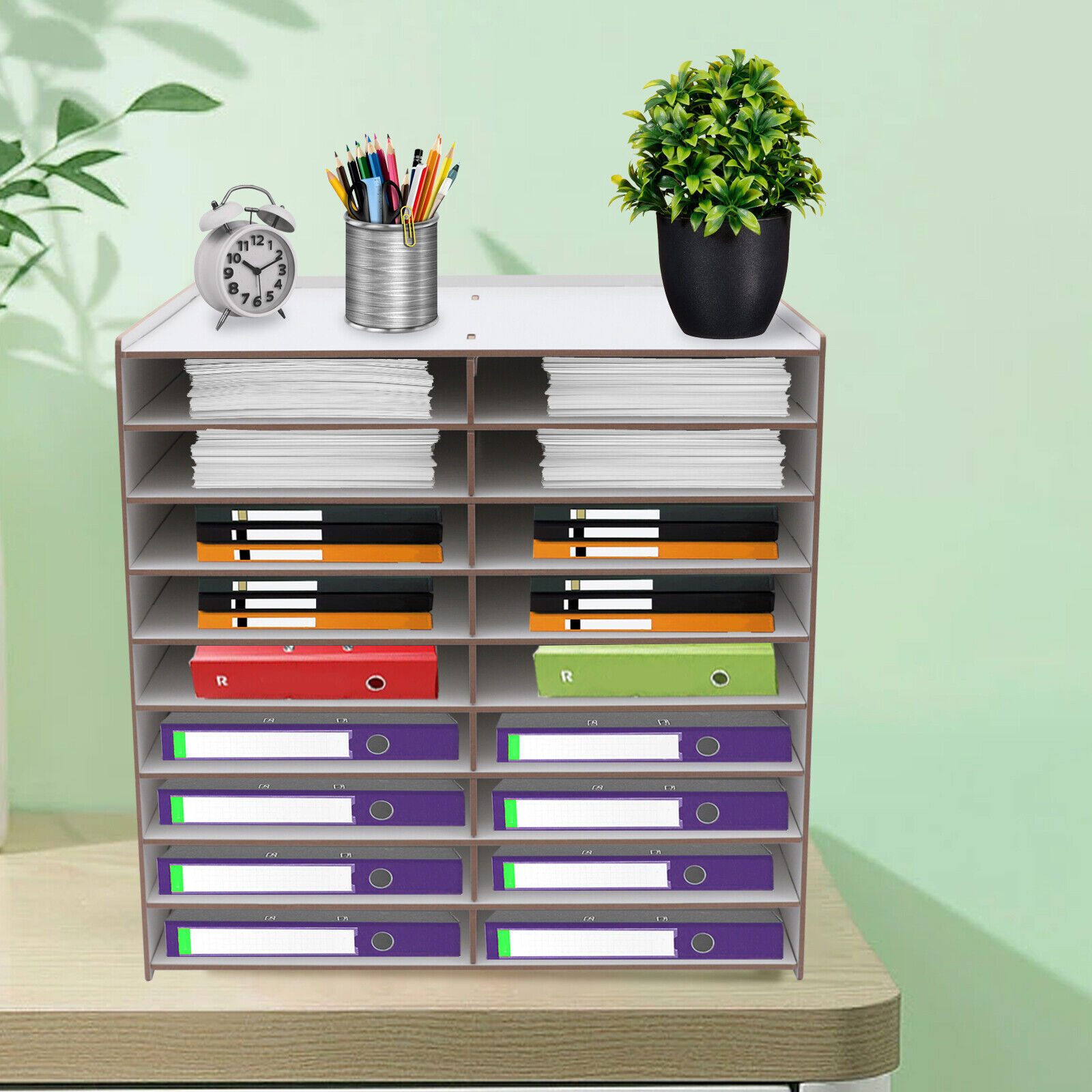 Wooden Desktop Paper Organizer Tray Office Magazine Storage Rack Files Tray Rack