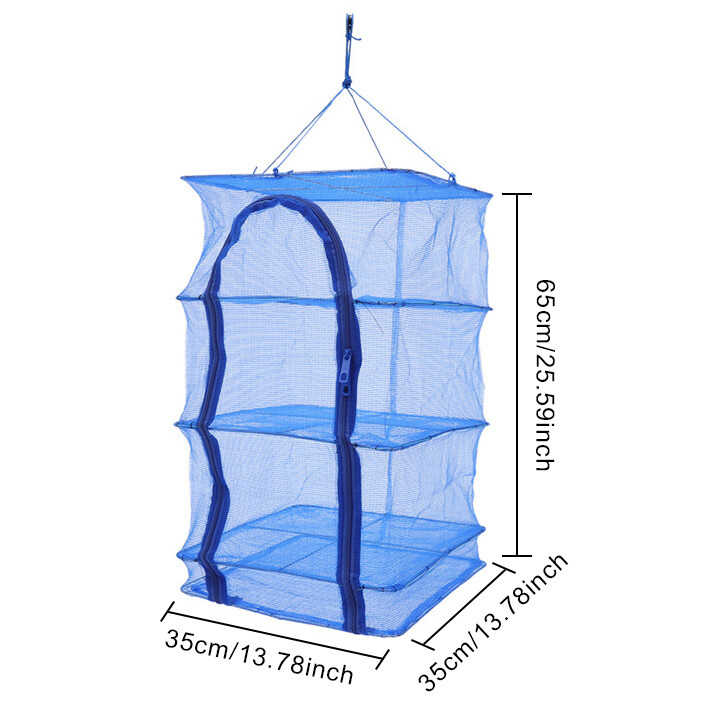 4-Layer Herb Food Fish Drying Rack Hanging Mesh Drying Net Foldable w/ Zipper