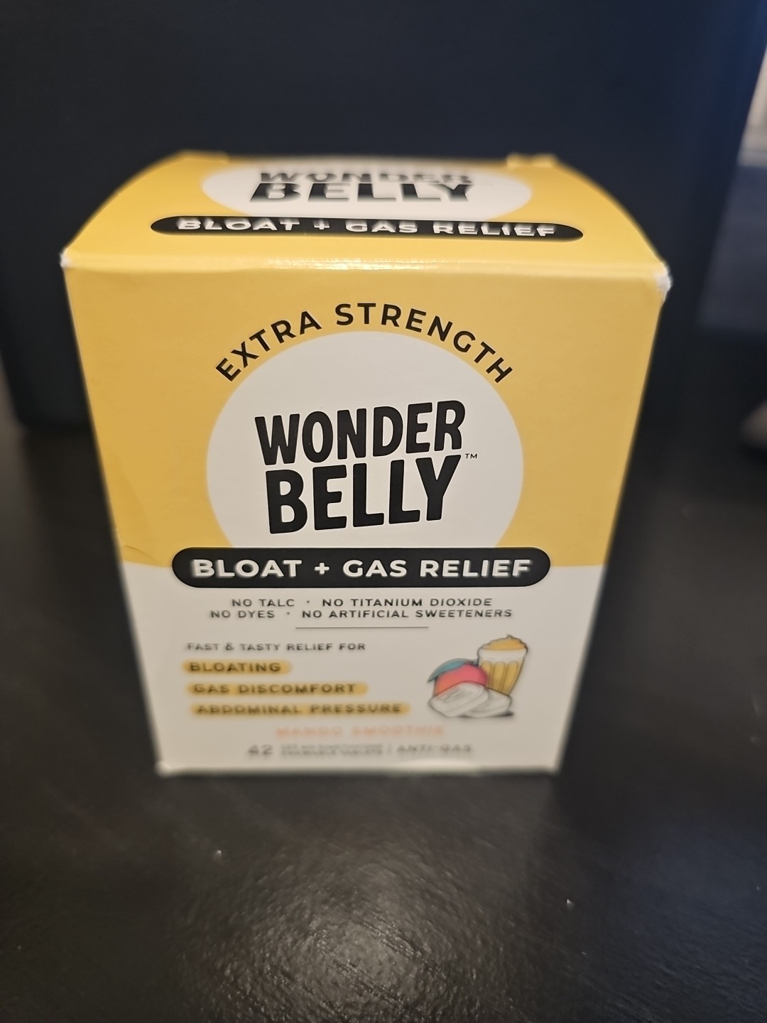 Wonder Belly Extra Strength Bloat + Gas Relief Mango Smoothie 42 Tablets Ex....