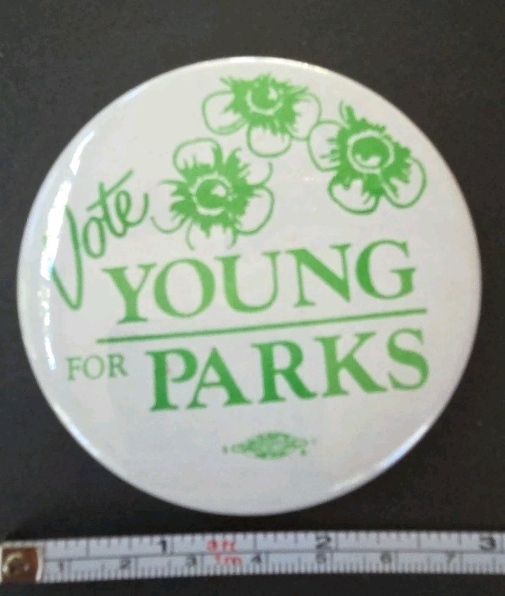 Vote Young For Parks Pinback