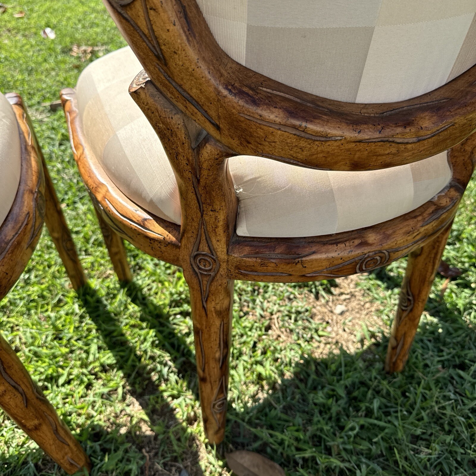 Casa Stradivari Dining Chairs Lot Of 3 Fabric Damaged And Wood Scuffed CPU ONLY