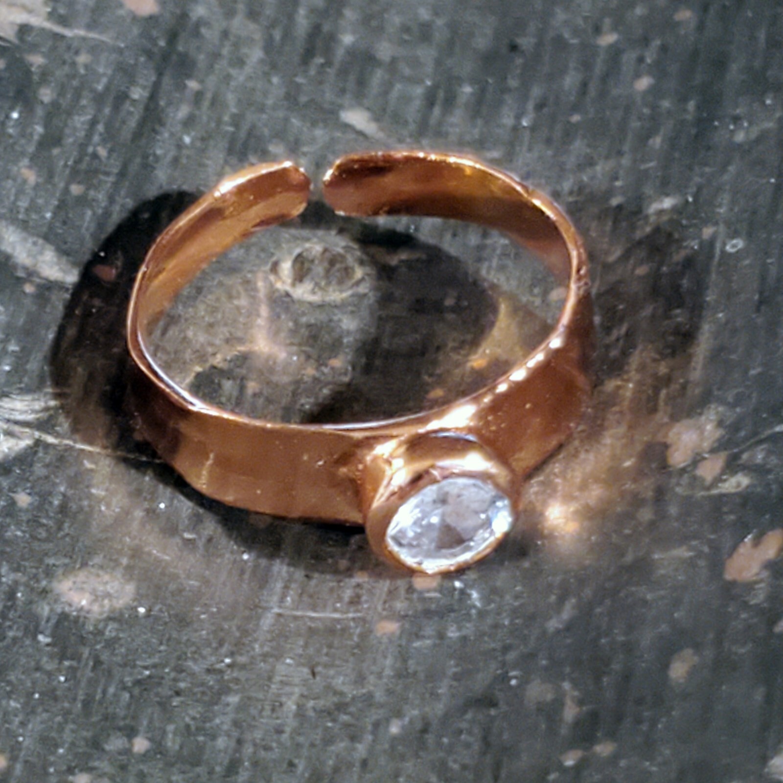 Handcrafted Pure Solid Copper India Round CZ Adjustable Ring