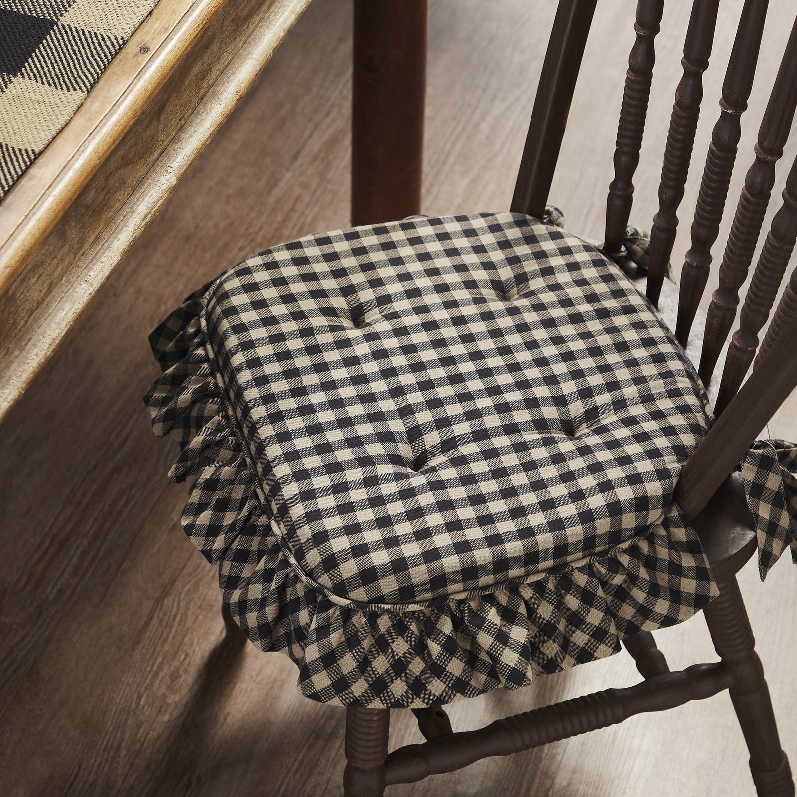 Black Check Country Black 16.5x18 Chair Pad, Set of 4 VHC Brands