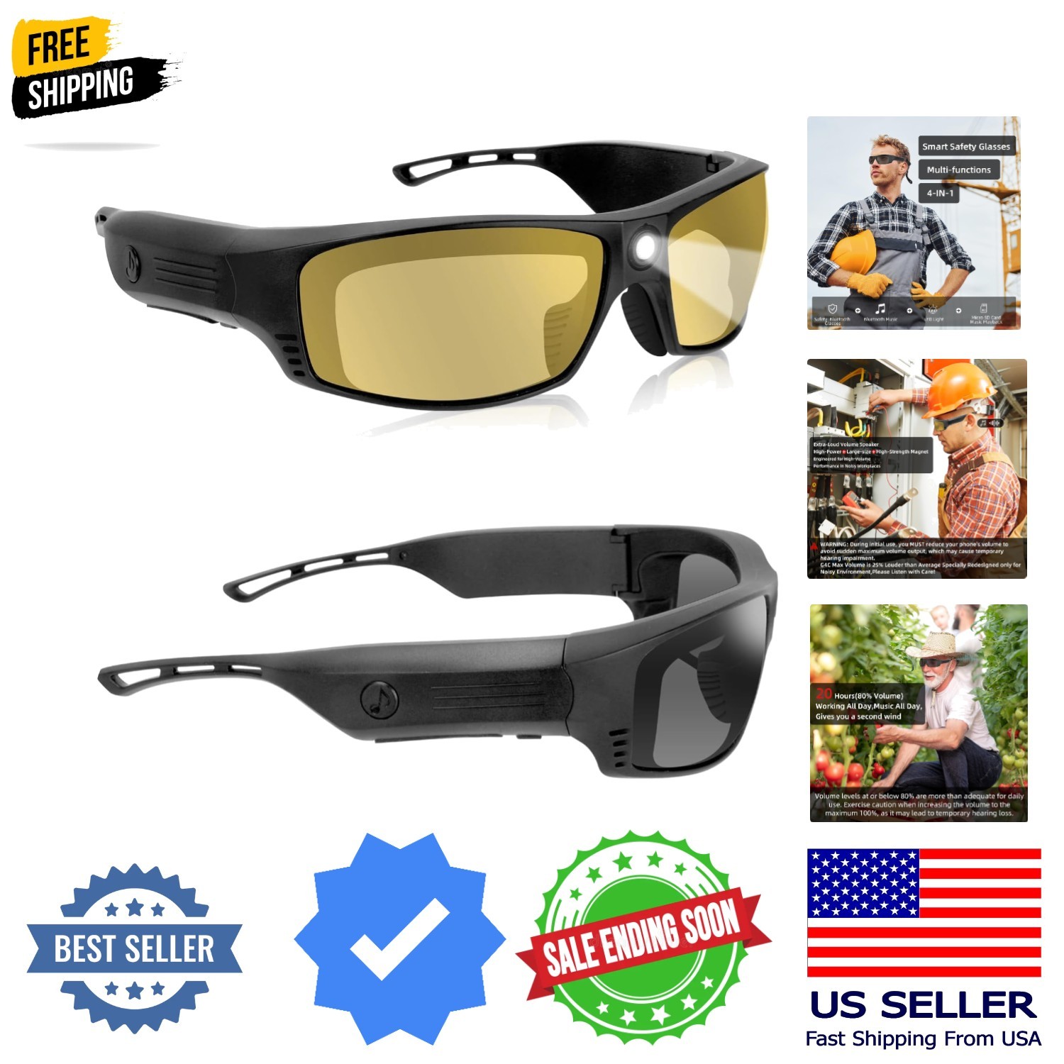 Smart Bluetooth Glasses for Men&Women Ultra Loud Volume,Safety Glasses with B...