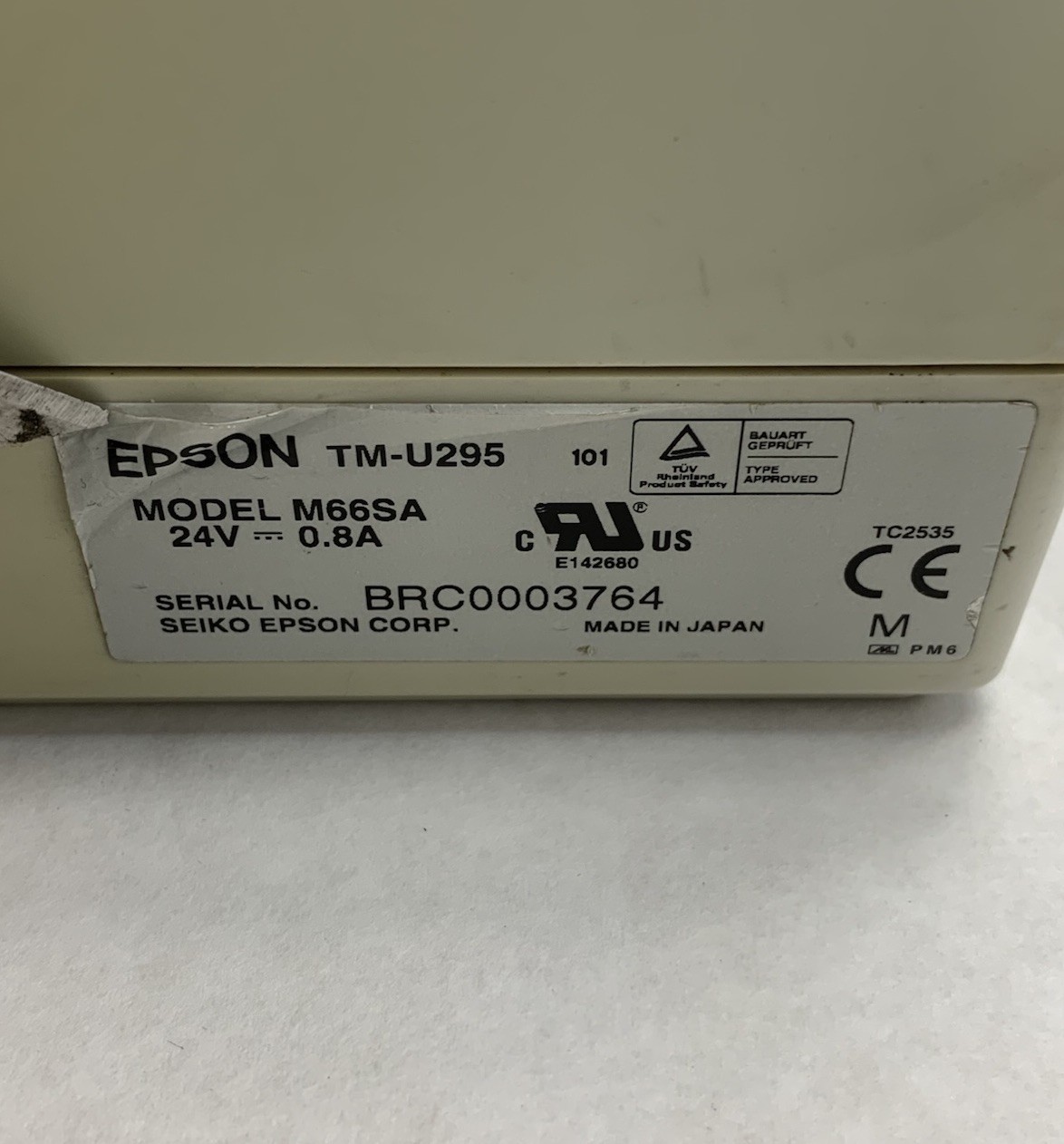 Epson TM-U295 M66SA Slip Printer - Tested No Power Supply