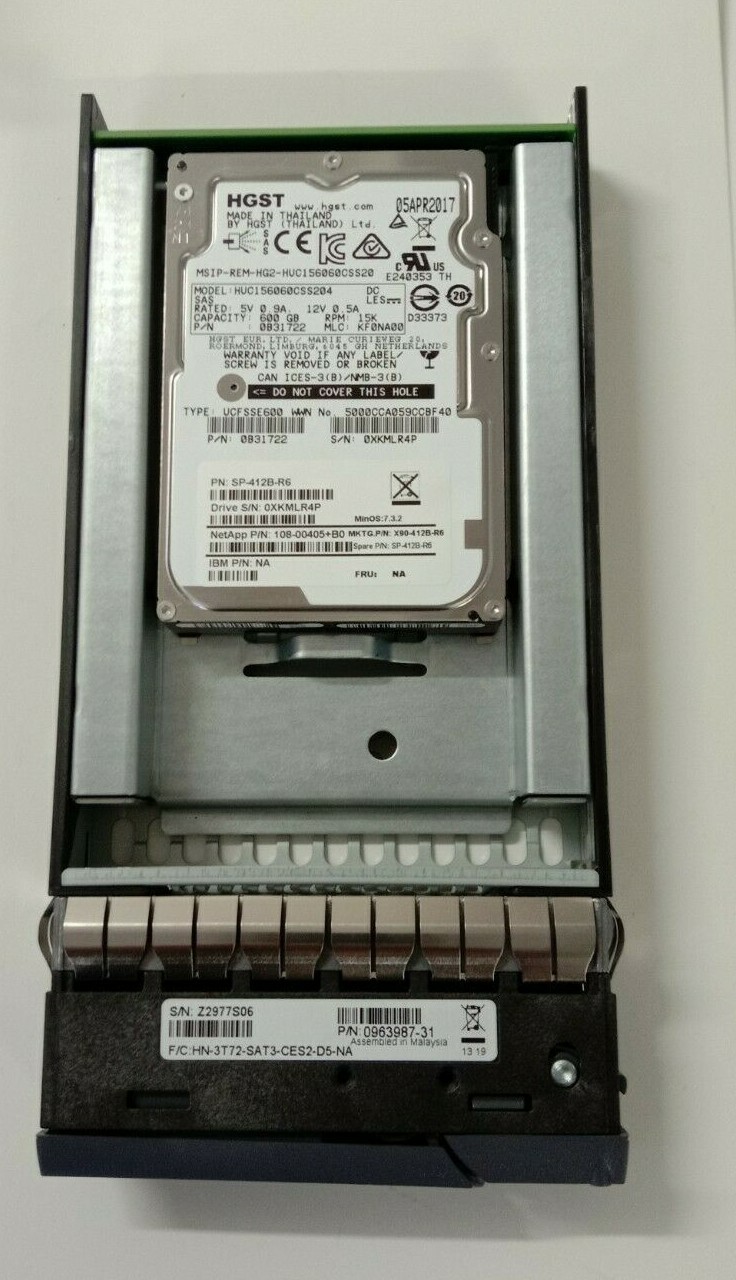 NetApp HGST 600GB 15K SAS 2.5'' 12Gb/s HDD  3.5"  CADDY SP-412B-R6 108-00405+B0