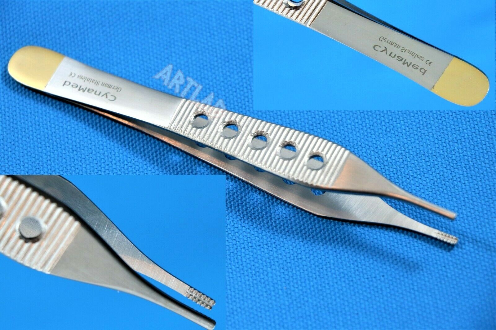 1 German Adson Brown Forceps  Surgical Dental Instruments with Gold Handle