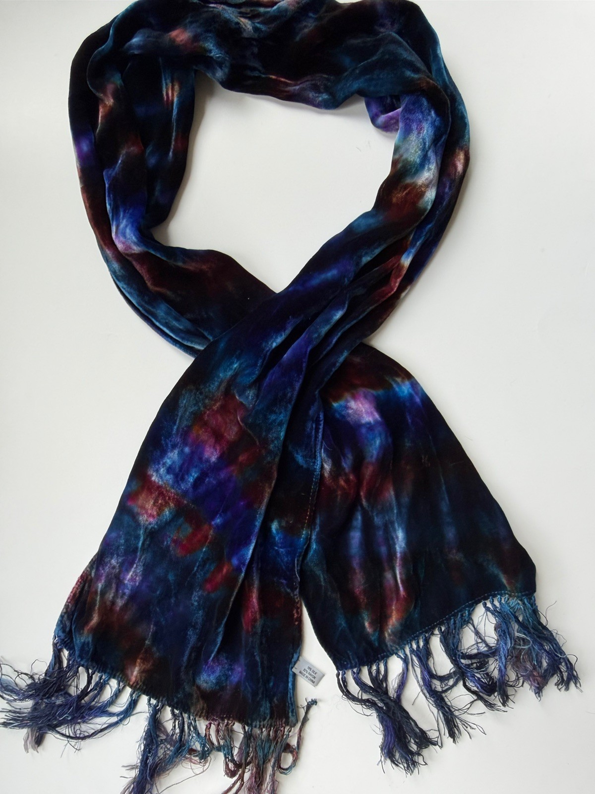 Velvet Scarf Rich Jewel Tone Fringe Tie Dye Boho Festival Hippie Whimsical