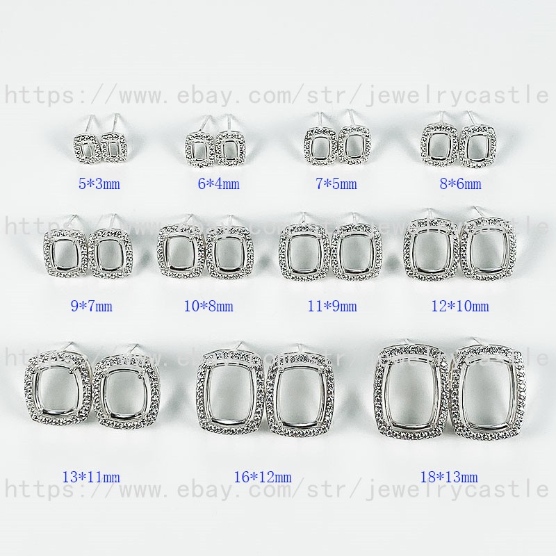 Pre Notched S925 Sterling Silver Earrings 5x3-6x4-9x7-18x13mm Cushion Semi Mount