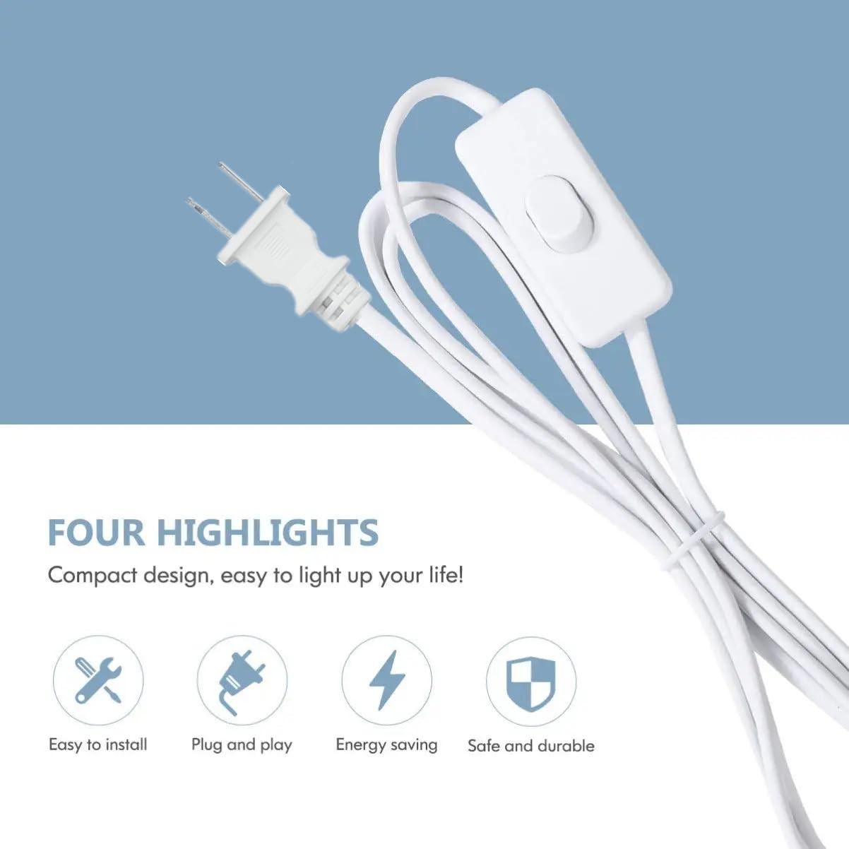16FT Plug in Pendant Light Cord, Lamp Kit with E26/E27 Socket, white