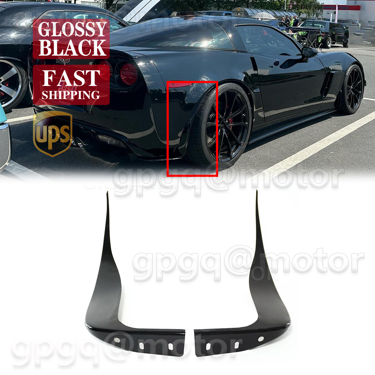 For Chevy Corvette C6 Z06 ZR1 2005-2013 Gloss Black Rear Splash Guards Mud Flaps