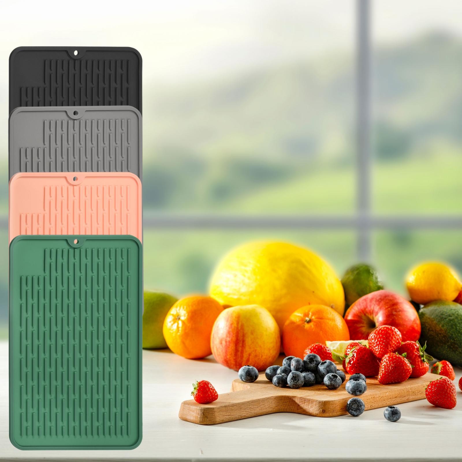 Silicone Dish Drying Mat Kitchen Dish Drying Pad Counter Top Mat-Pink
